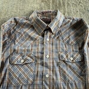 VINTAGE 80S LEVIS PLAID BROWN BUTTON UP SHIRT MENSWEAR PREPPY SPRING MENS LARGE